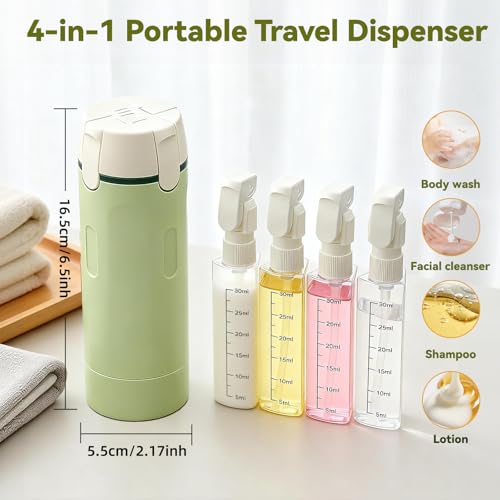 4 in 1 Travel Dispenser Bottle with Cleaning Brush,4 Pack 30ml Leak Proof Refillable Travel Size Toiletries Containers for Shampoo Conditioner,Portable Travel Bottles Set for Vacation Camping & Gym - color: Green