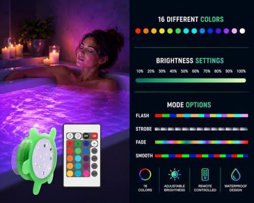 Underwater Remote Controlled LED Color Changing Light for Bathtub or spa - Battery Operated - Size 2.75 in.