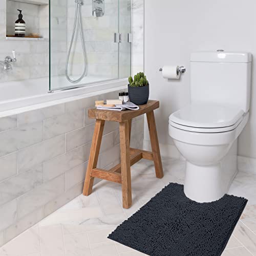 LuxUrux Charcoal Bath Mat - U-Shaped Contoured Rug for Around Toilet, Super Absorbent Shaggy Bath Rug. Easy Machine Wash & Dry (20" x 23", Charcoal) - color: Charcoal, size: 23'' x 20'' U