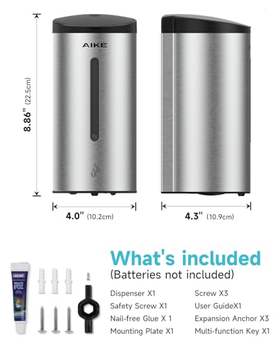 AIKE Classic Automatic Soap Dispenser,25 oz Liquid Wall Mount,Brushed Stainless Steel Finish Model AK1205E - color: Brushed Stainless Steel