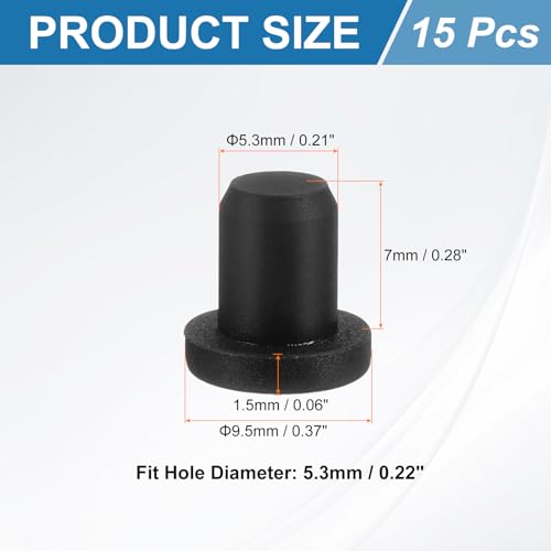 uxcell 15Pcs Silicone Hole Plug, Waterproof Solid T-Shaped Rubber Stoppers Bottle Seal Tube Pipe Plug End Cap for 5.3mm/0.21" Hole for Bathtub Bottle, 0.28" Plug Height, Black - color: Black, size: For 5.3mm/0.21" Hole, 0.28" Plug Height