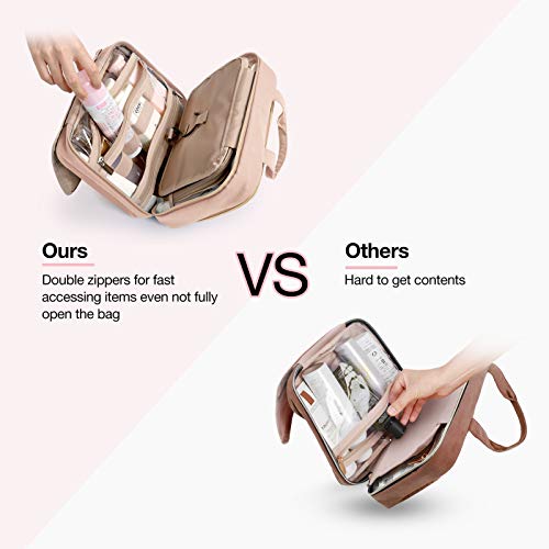 BAGSMART Toiletry Bag Hanging Travel Makeup Organizer with TSA Approved Transparent Cosmetic Bag Makeup Bag for Full Sized Toiletries, Medium-Pink - color: Pink, size: Medium