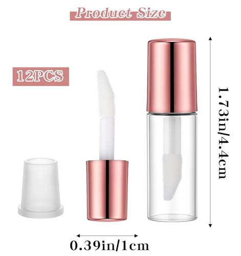 12 Pcs Mini Empty Lip Gloss Containers, Clear 1.2ml Refillable Lip Gloss Tubes with Rubber Insert & Brush, Portable Plastic Lip Balm Bottles for Samples, Travel & DIY Cosmetics