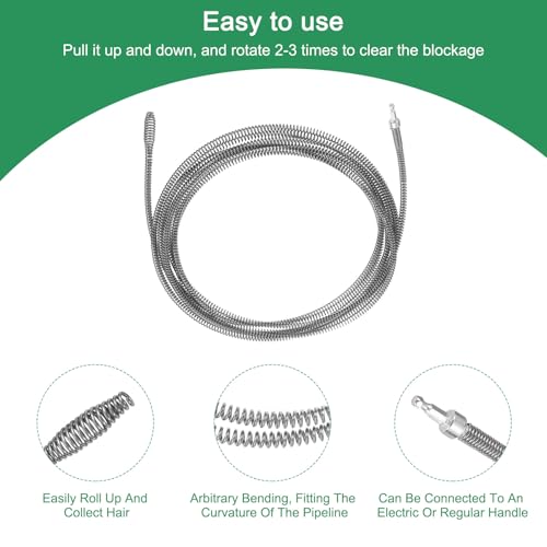 uxcell 1 Pcs Drain Clog Remover 314.9 inch 8 M 10mm Thick, Drain Augers Hair Remover Spring Cable with Electric Drill Connector, Plumbing Snake for Kitchen Sink, Bathtub Drain Toilet - size: 314.9 Inch