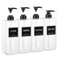 Segbeauty 33.8oz Clear Large Plastic Soap Dispenser Bathroom, 4pcs Large Capacity Refillable Shampoo and Conditioner Dispenser, 1000ml Body Lotion Bottle, Square Empty Cream Pump Bottles with Labels - color: Clear, style: 4pcs