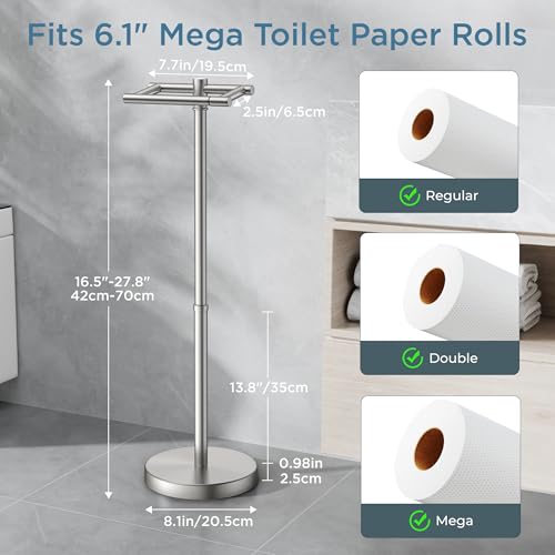 Toilet Paper Holder Stand Adjustable, Freestanding Tissue Roll Holder for Bathroom, Pivoting Design, Durable SUS 304 Stainless Steel and Weighted Base Toilet Paper Stand, Storage (Brushed Nickel) - color: Brushed Nickel