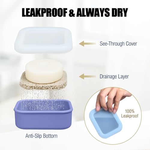OTHIX 2 Pack Leakproof Silicone Travel Soap Case, Small Bar Soap Holder Container with Drainage Layer & Mini Portable Soap Dish for Shampoo Bars, Bathroom, Gym, Travel, Camping (Ice Blue & Yellow) - color: Ice Blue & Yellow