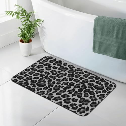 Grey Leopard Bath Mat Fit Under Door, Animal Skin Texture Non-Slip Bathroom Rug Floor Mat Quick Dry Absorbent Bathmat for Bathroom Kitchen Bathtub Shower Sink, 15.7x23.6 in - color: Leopard #07