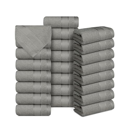 Casa Lino Face Towels & Body Wash Cloths for Showering - 100% Cotton Wash Cloths for Bathroom - Highly Absorbent & Quick Drying Washcloth Set - Cotton Washcloths 24 Pack (12" x 12") - (Silver Grey) - color: Silver
