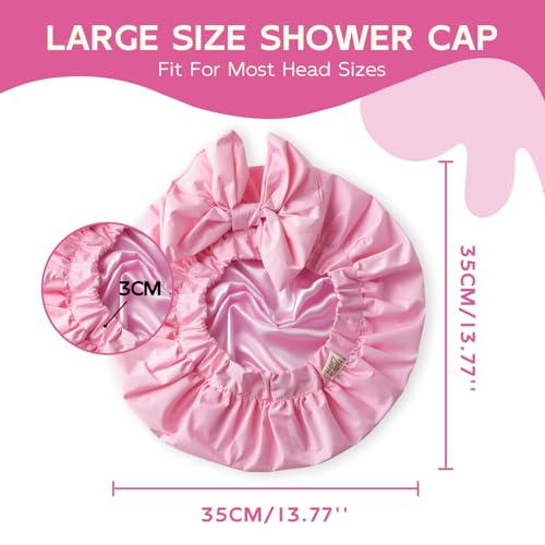 Years Calm Extra Large Shower Cap for Long Thick Hair – Waterproof Double Layer Bath Cap with Satin Lining, Secure Elastic Fit for Braids, Curls & Extensions - color: Pink