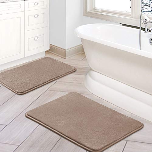 H.VERSAILTEX Bath Mat Memory Foam Set Bathroom Rug Set Flannel Velvety Bath Mat Luxury Extra Soft and Absorbent Non Slip Rugs for Bathroom/Bedroom Washable(2 Pack- 20"x 32"/ 17"x 24", Taupe) - color: Taupe, size: 20" x 32" Plus 17" x 24"
