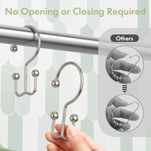 Amazer Nickel Shower Curtain Hooks, 12PCS Minimalist Simple Double Shower Curtain Rings, Rust-Resistant Metal Shower Hooks Shower Curtain Hangers, Shower Rings for Bathroom Shower Rods Curtains - color: Nickel, style: Minimalist - Double Hooks