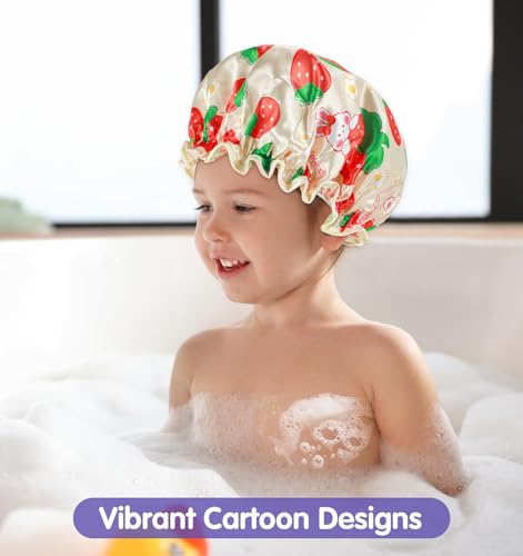 Shower Cap Kids, 3 Pcs 10 Inch Girls Toddler Shower Cap with Waterproof Reusable Double Layers & Elastic Band for Kids, Women, Sleeping, Bath, Travel, Home, (3 Colors)