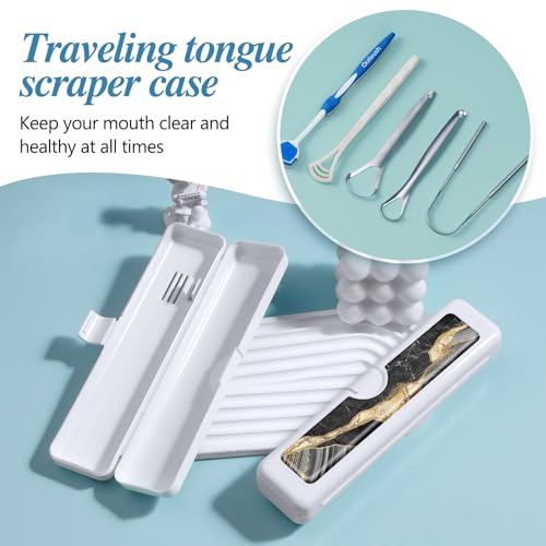 Toothbrush Travel Case - Colorful Pattern, Holder and Covers for Toothbrushes, Includes Tongue Scraper Case - color: Black Marble, size: Small