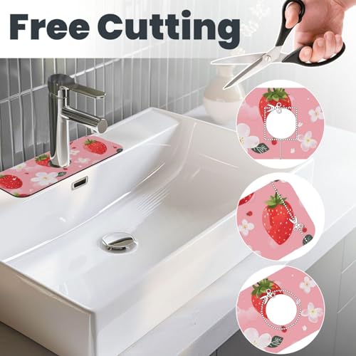 Kitchen Sink Splash Guard Faucet Mat, Pink Strawberry Cute Diatom Mud Absorbent Draining Mat For Kitchen Sink Bathroom - color: Pink Strawberry Cute, size: One Size