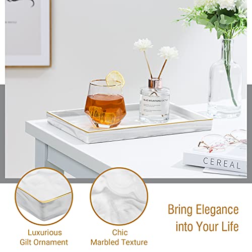 Shinowa Ceramic Vanity Tray, Bathroom Counter Tray Marble Finish Perfume Tray Rectangle Decorative Tray for Vanity Dresser Bathroom Countertop Living Room Kitchen, Large Size - Marble White - style: L-Rectangle