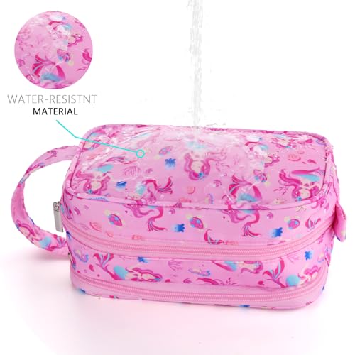 Mermaid Kids Toiletry Bag for Girls, Travel Toiletry Bag for Little Young Girls Cosmetic Bag Makeup Bag Waterproof Hanging Wash Bag Toddler Toiletries, Pink - color: Pink Mermaid