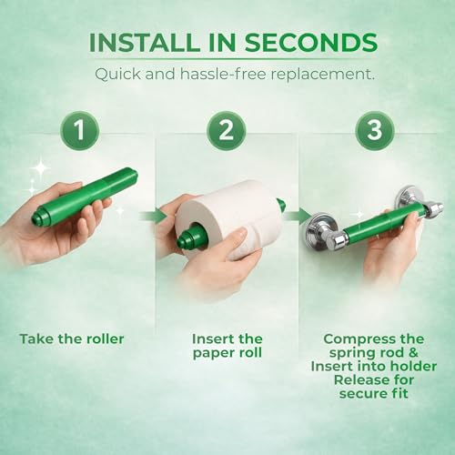 Toilet Paper Holder Spring Rod | Toilet Paper Roller Replacement | Standard & 7 Inch Size Toilet Paper Holder Replacement Rod | Roll Extender fits Extra Large Bathroom Tissue Rolls (Green) - color: Green