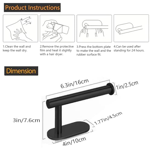 JOPOFI Toilet Paper Holder - Adhesive Toilet Paper Holder - Matte Black | Toilet Paper Holder Wall Mount for Bathroom,Stainless Steel Command Strip Toilet Paper Roll Holder Stick On Wall,No Drilling - color: Matte Black, size: 1pcs
