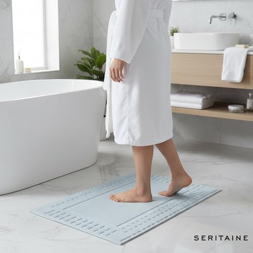 Turkish Cotton Bath Mat Set of 2-100% Turkish Cotton 21x34 inch Bathroom Floor Towel Mat (Not Rug) - Absorbent 900 GSM Hotel Spa Quality Floor Towels - Machine Washable Quick Dry - color: Light Blue (Hera Design)