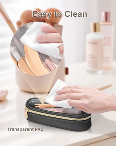 Soimeat Clear Travel Makeup Brush Holder, Leather Makeup Brush Toiletry Bag, Portable Cosmetic Brush Case, Transparent Waterproof Makeup Brush Storage Bag, Black - color: Black, size: Small