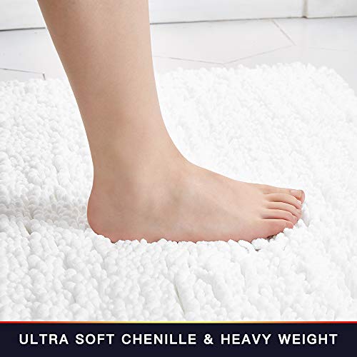 Walensee Bathroom Contour Rug Non Slip Toilet U Shaped Bath Mat (20x24, White) Water Absorbent Super Soft Shaggy Chenille Machine Washable Dry Extra Thick Perfect Absorbant Best Plush Carpet - color: White, size: 20"x24" Contour Rug