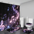 AZHM Glitter Music Note Shower Curtain Set 4 PCS Modern Black Purple Bathroom Decor Set with Non-Slip Bath Rugs, Toilet Lid Cover & U-Shaped Mat - color: Black Purple
