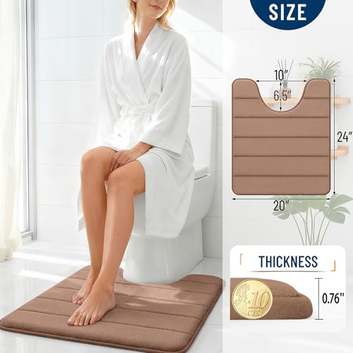OLANLY Memory Foam Toilet Rugs U Shaped 24x20, Super Soft Absorbent Contour Bath Rugs, Quick Dry, Machine Washable Toilet Mat, Bathmat Floor Carpet, Bathroom Home Decor Accessories, Mocha - color: Mocha, size: 24" X 20" Contour Rug