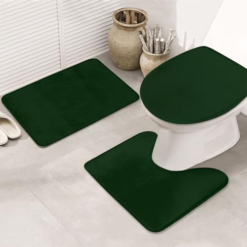 Bathroom Rugs Set 3 Piece Dark Green Bath Rug Mat Set, Non Slip Absorbent Bathroom Decor Mat, Toilet Lid Cover & U Shaped Contour Rug - color: Dark Green, size: 1'8" x 2'6" (Rectangular)