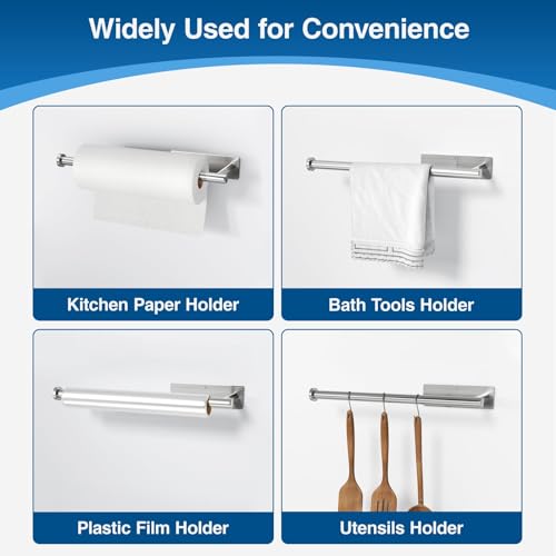 Paper Towel Holder - Self-Adhesive or Drilling, Brushed Nickel, Wall Mounted, SUS304 Stainless Steel Kitchen Roll Dispenser Under Cabinet - color: Silver