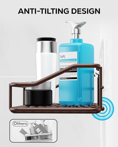 Nieifi Shower Caddy Shelf with Hooks Storage Rack Organizer Adhesive Stainless Steel without Drilling for Bathroom, Lavatory, Washroom, Restroom, Shower, Toilet, Kitchen (Brown, 3 Pack) - color: Brown, size: 3 Pack