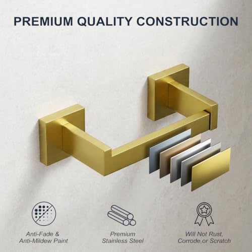 Toilet Paper Holder Wall Mount Brushed Gold, Stainless Steel Toilet Tissue Roll Holder Bathroom Square Toilet Paper Towel Roll Holder, Double Post Pivoting Tissue Handle - color: Brushed Goled