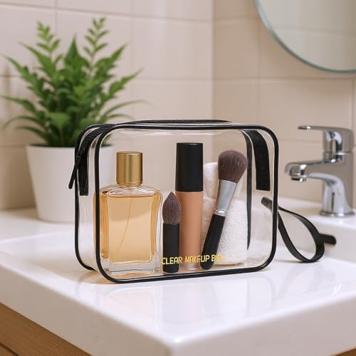 Icramsy Clear Makeup Bag,2 Pack TSA Approved Toiletry Bag Travel Toiletry Bag Hanging Makeup Cosmetic bag for Women Men (Black). - color: Black