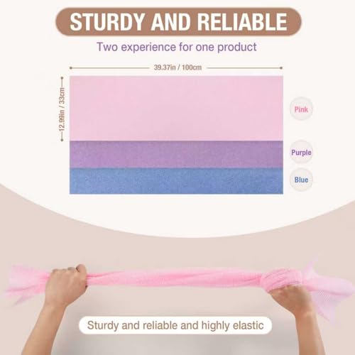 African Net Sponge Extra Long 3 Pieces, Loofah Back Scrubber for Shower, Exfoliating Washcloth & Body Scrubber, 39.37" L x 12.99" W Bath Sponge (Blue, Pink, Purple) - color: Blue,pink, Purple