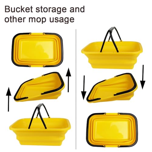 2 in 1 Car Window Squeegee and Collapsible Bucket Set,Long Handle,Yellow - color: Yellow
