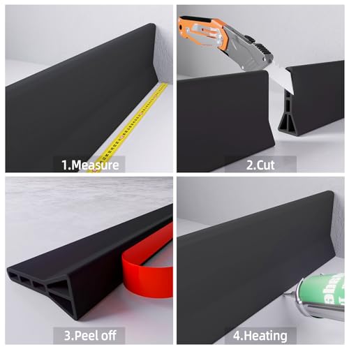 Raycity 3" High Shower Threshold Water Dam 67 IN Collapsible Shower Water Splash Guard for Curbless Shower Threshold Barrier Water Stopper for Wet and Dry Separation Bathroom and Kitchen (Black) - color: Black, style: 67 inch