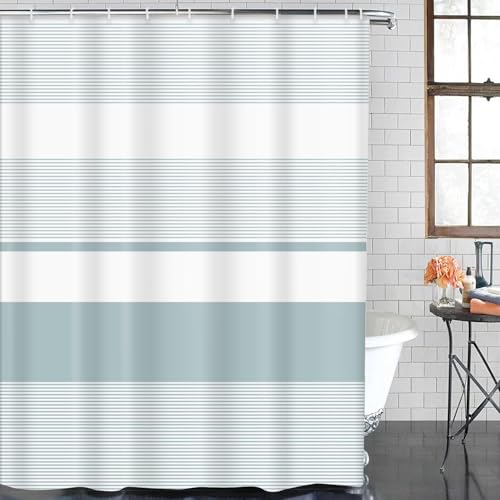 ArtSocket Blue Striped Bathroom Set with Shower Curtain and Bath Rugs and Accessories,Boho Modern Non-Slip Shower Curtain Set,Bathroom Decor 3 Pcs - color: Blue Striped