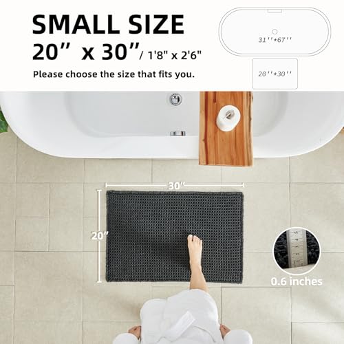 TYUU Black Bathroom Rug, Waffle Bath Mat Non Slip Washable Super Absorbent Quick Dry Boho Farmhouse Bathroom Decor, 30"x20" Black - color: Black, size: 1'8" X 2'6" (Rectangular)