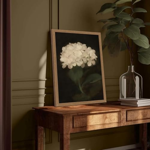 2Pcs Framed Wall Art Vintage White Hydrangea Oil Painting Canvas Prints Posters Pictures Wall Decor Aesthetic for Bedroom Bathroom Kitchen Shelves Office Decor 12x16 Inch Ready to Hang - color: Hydrangea, size: 12x16 inches