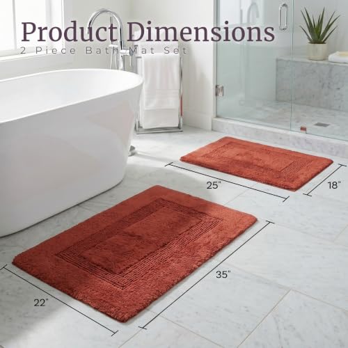 Bathroom Rugs - 2 - Piece Cotton Bathroom Mat Set - Machine Washable Bath Mats for Washroom, Kitchen, or Laundry Room by Lavish Home (Brick) - color: Brick