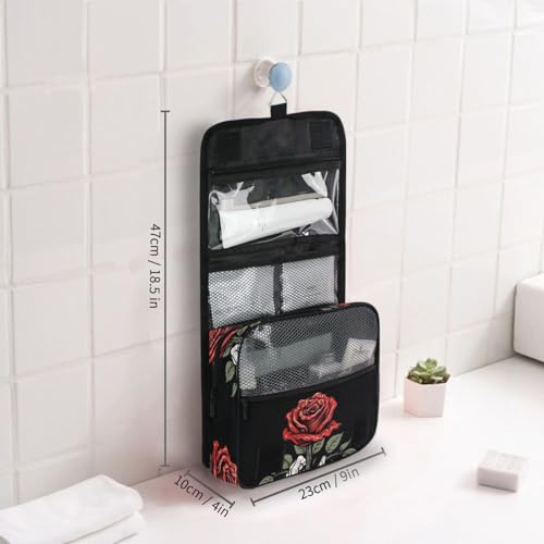 MNSRUU Hanging Toiletry Bag Gothic Skull Rose Travel Makeup bag for Toiletries Portable Travel Toiletry Organizer Cosmetic Bags with Hanging Hook - color: Skull I 4148