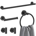 Lairuier 5 Pieces Matte Black Bathroom Accessories Set, 23.6 Inch Bath Towel Bar Set, SUS304 Stainless Steel Bathroom Hardware Set Round Toilet Paper Holder Set Wall Mounted - color: Matte Black, size: Towel Ring