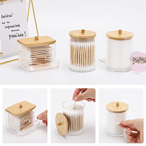 Tbestmax Bathroom Organizer Accessories Set-10 OZ Qtips Holder Storage with Bamboo Lids, Cotton Ball/Swabs Dispenser, Apothecary Container Jar 3 Pcs - color: Group B-Beige Bamboo