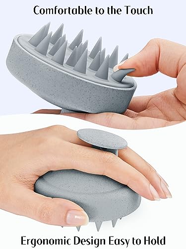 HEETA Scalp Massager Hair Growth, Soft Silicone Scalp Scrubber Shampoo Brush for Exfoliation, Dandruff Removal & Head Massage Stress Relax, Wet & Dry Use for Thick, Thin Hair Care, Wheat Straw Grey - color: New Grey
