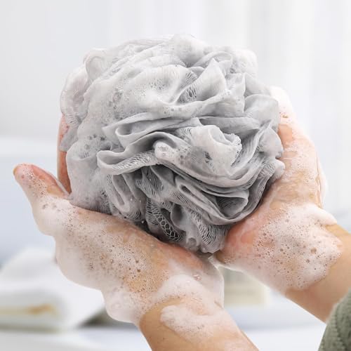 8 Small Mesh Pouf Bath Sponge - Mesh Loofah Body Exfoliating Shower Ball Shower Sponge - color: White,green,brown,gray - 8 Pcs