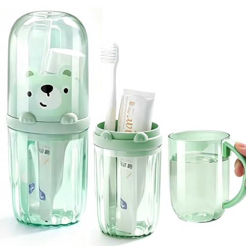 Cute Toothbrush Travel Case for Kids with Detachable Handle, Portable Cute Toothbrush Holder, Multifuction Toothbrushes Toothpaste Storage Box for Camping Travel or Home Use (Green) - color: Green