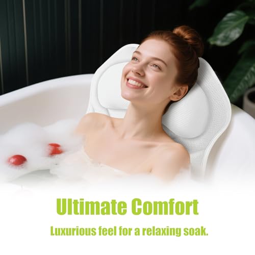 Full Body Bath Pillow for Tub - Extra Long & Thick Tub Pillow with Head, Back & Lumbar Support, 168 Non-Slip Suction Cups, Soft 5D Mesh Spa Cushion, Fits All Tubs-Gift for Soaking(White) - color: White