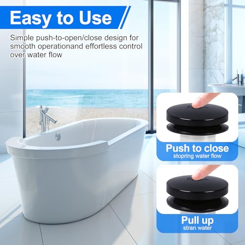 1 Pack 1068204 Bathtub Drain Stopper Replacement and Cover Compatible with Kohler Bathtub K-7272 K-7271 K-7259 K-7265, Bathroom Pop Up Tub Drain Stopper with 3/8'' Thread Studs (Matte Black Cover) - color: Matte Black Cover