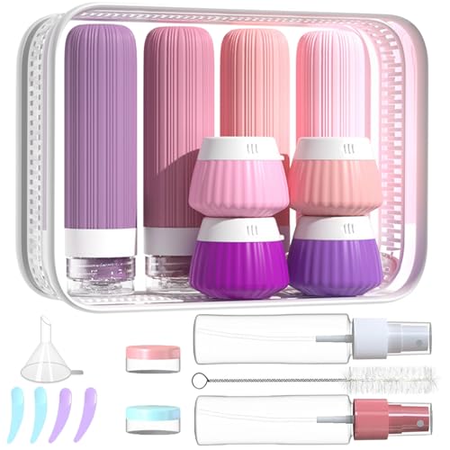 18Pack Travel Bottles for Toiletries TSA Approved Silicone Travel Containers for Toiletries, Leak Proof Refillable Liqus Shampoo And Conditioner travel Essentials toiletry Bottles (BPA Free) - color: Purple