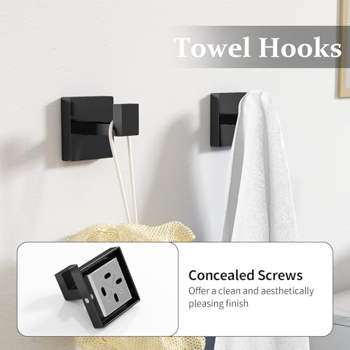 STWWO 10-Piece Matte Black Bathroom Hardware Accessories Set | 24 inch Towel Bar, Stainless Steel Towel Racks for Bathroom, Bath Towel Bar Set Wall Mounted - color: Matte Black, size: 24 inch-10pcs